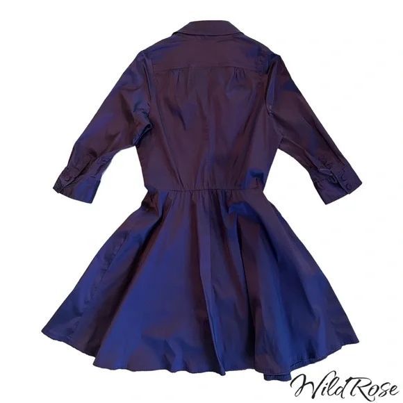 Byron Lars Eggplant Purple Button Down Flair Dress w/ Pockets SZ 10 - Picture 8 of 11